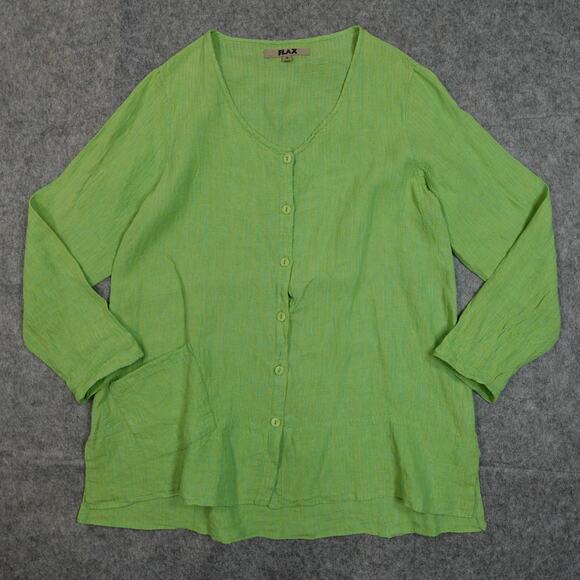 Flax Top Womens Small Linen Tunic V-Neck Lagenlook Beachy Striped Button Front - Picture 1 of 10